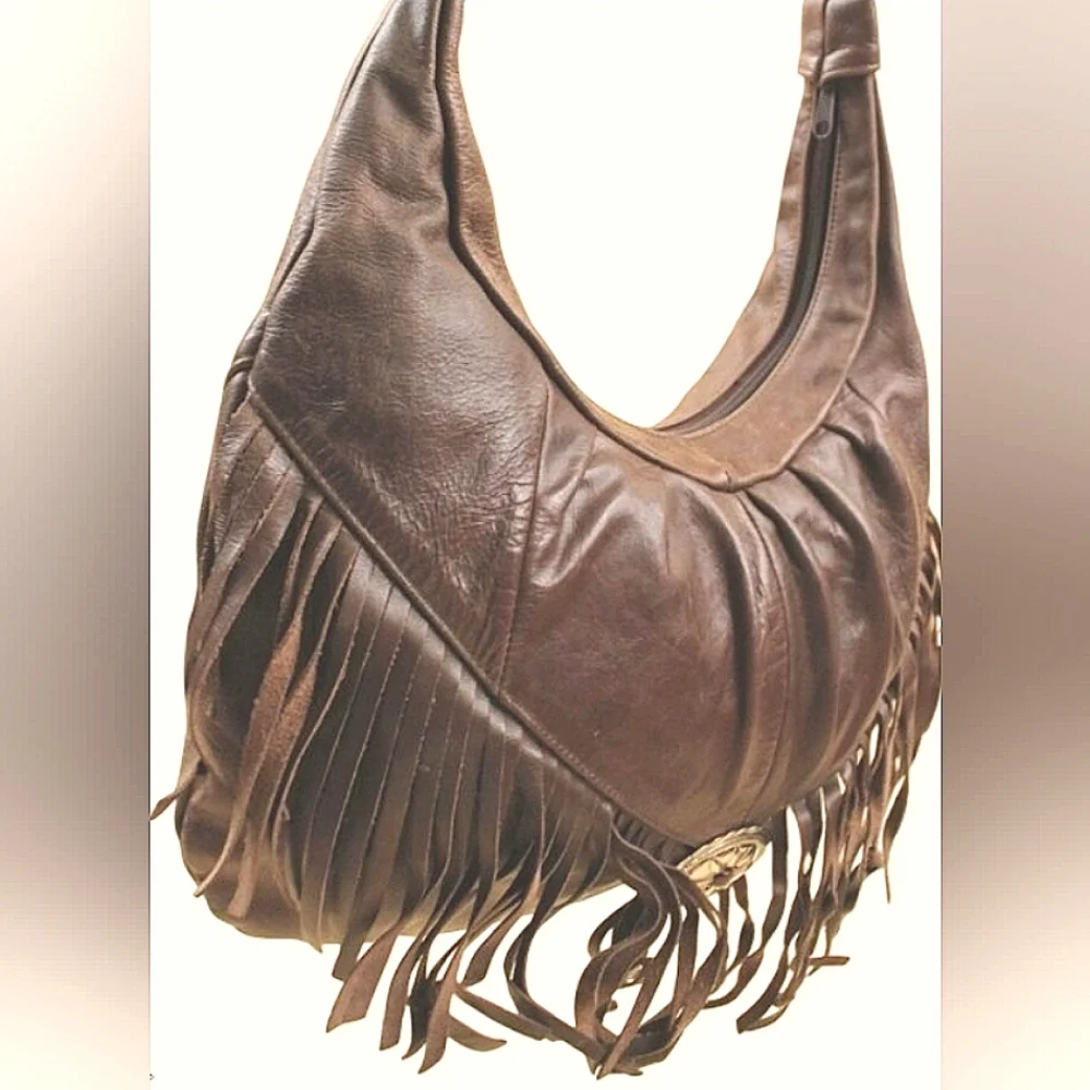 Fringe Leather Silver Detail Large Purse Boho Western Bag - Picture 10 of 16